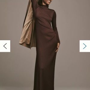 Good American RIBBED FUNNEL NECK MIDI DRESS